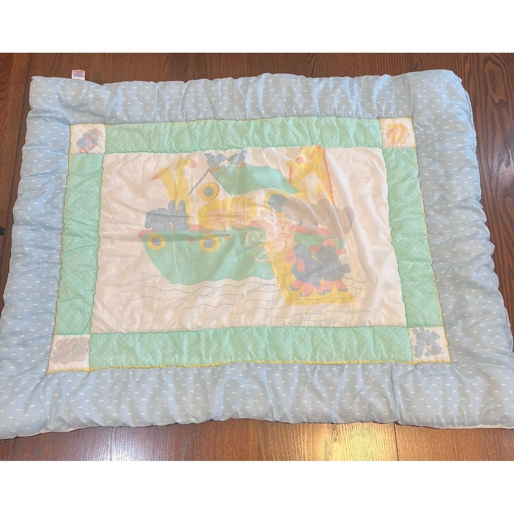 VTG Baby Dreams Bibb USA Crib Quilt Blanket Noah's Ark Animals Pastel‎ Nursery